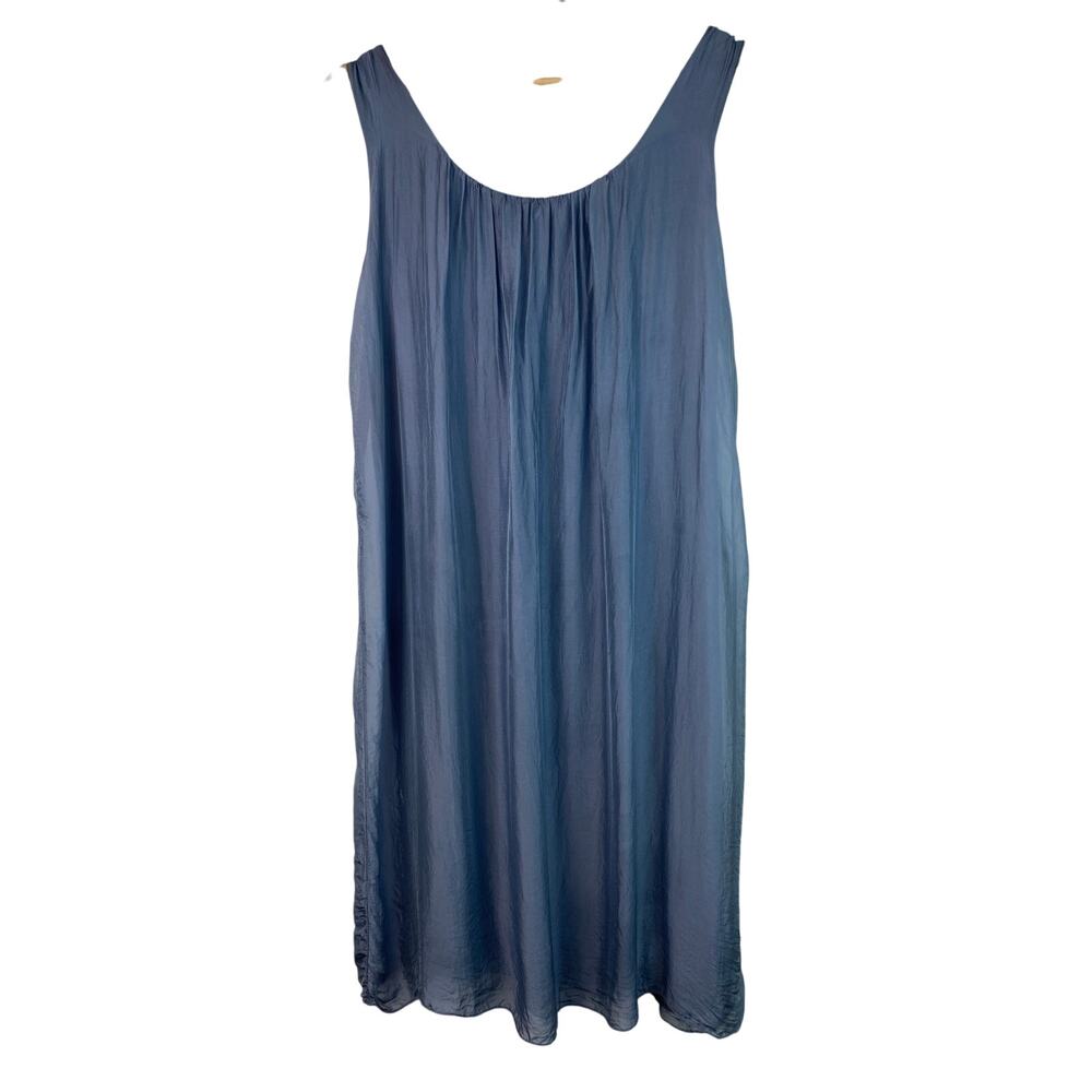 Angela Mara Women's Size M Slate Blue Silk Blend Sleeveless Slip Dress *